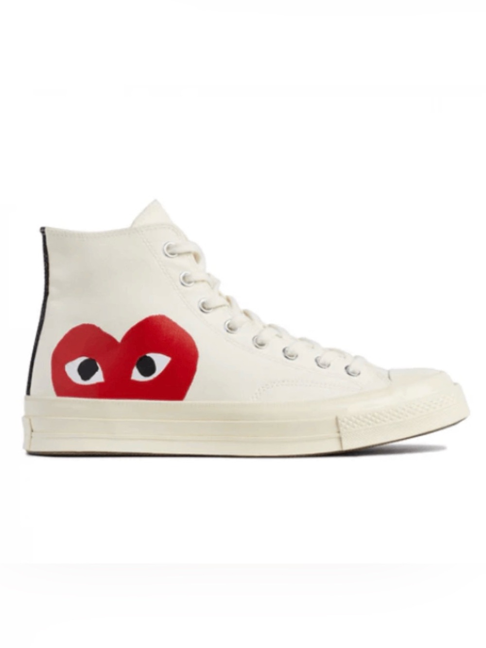 Comme des Garçons Cream High-Top Sneakers with Red Heart and Black Eye Detail
